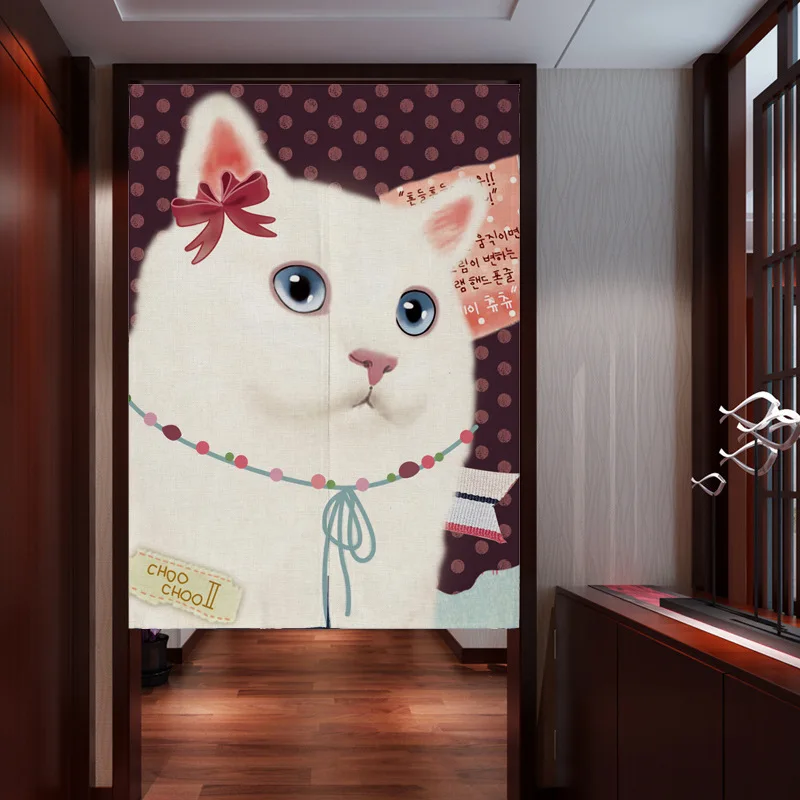 Nordic Cute Cat Door Curtains Kitchen Partition Linen Noren Bedroom Bathroom Decoration Curtains Cotton Linen Half Norens