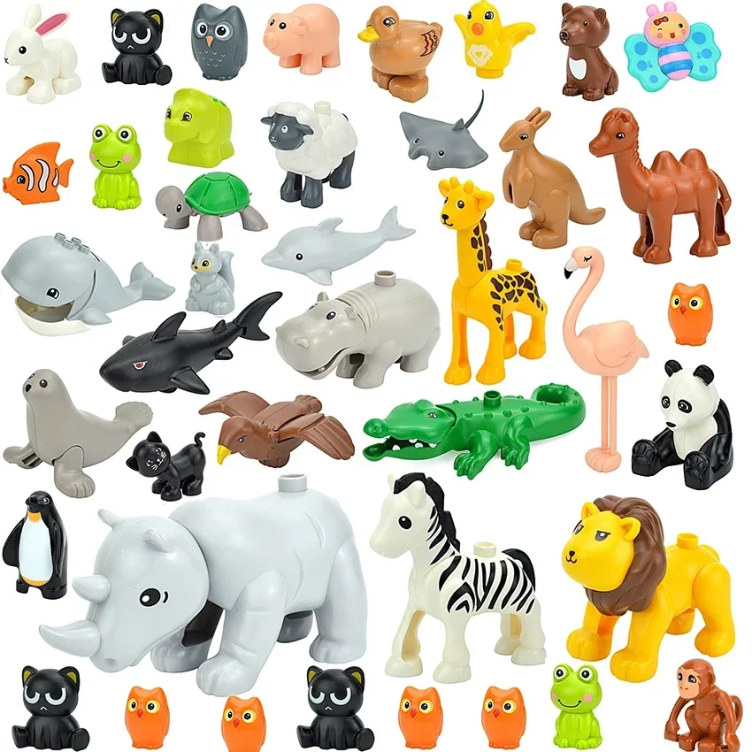 MOC Big Size Animals Particles Large Creative Building Block Elephant Lion Dog Owl Shark Rabbit Bear Farm Zoo Brick Duploes Toy