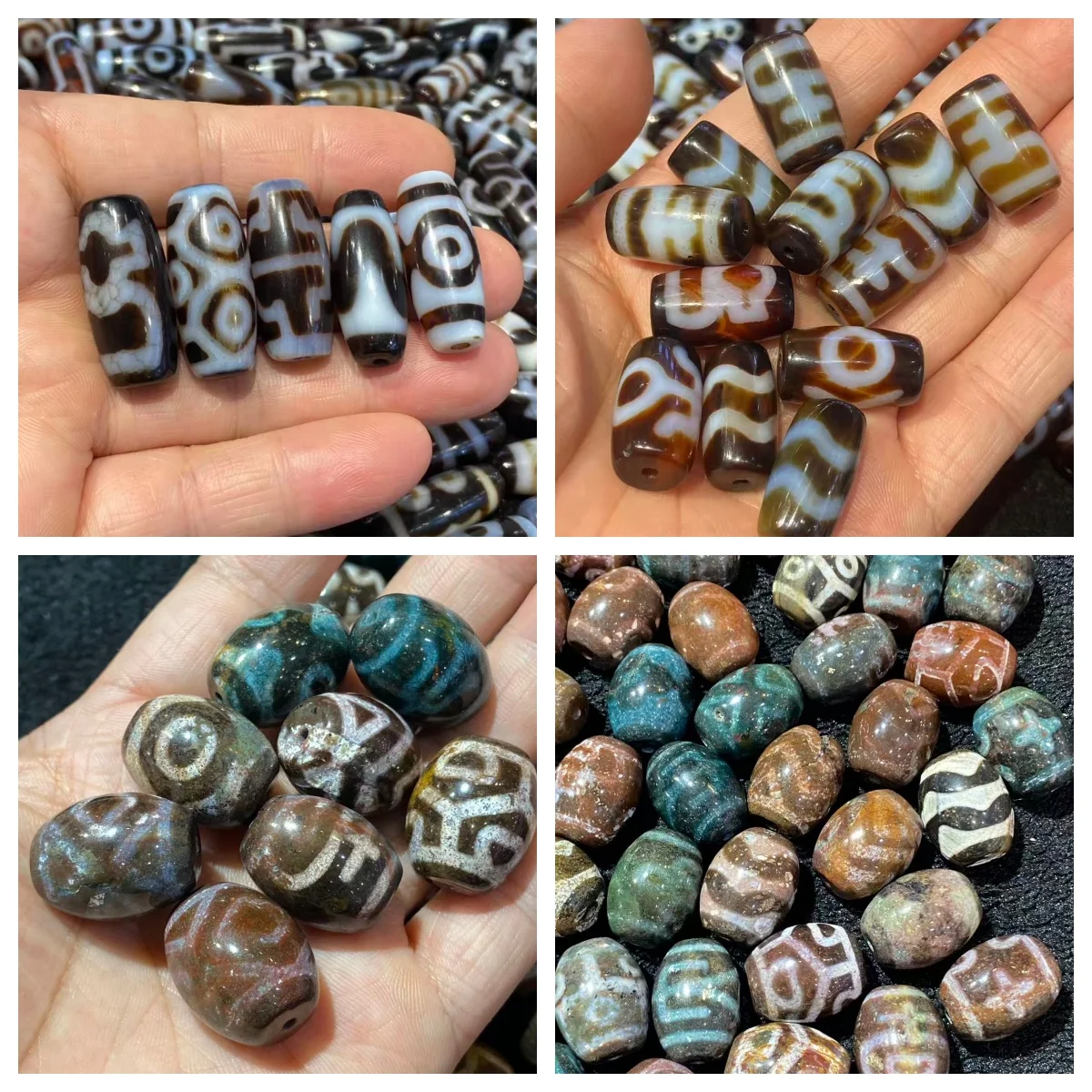 

50 шт./лот, оптовая продажа, тайваньские бусины Дзи из киновари Сянсян, черного, белого и красного агата, с эффектом патины, россыпью