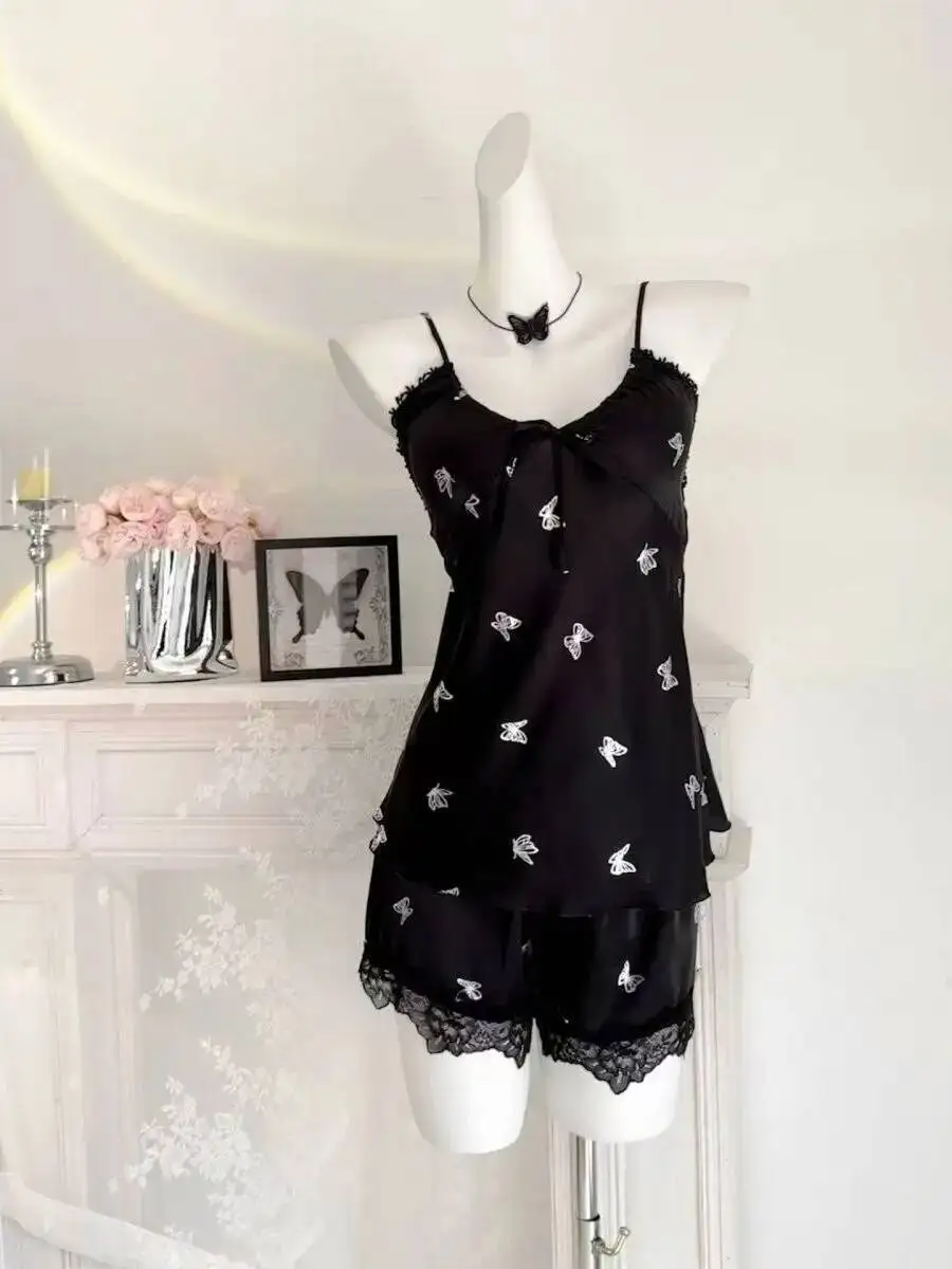 Robe T-shirt Sexy pour femmes, fine avec coussinets de poitrine, pur désir, Style décontracté, imprimé papillon, dos nu, bretelles en V profond, sans manches, KQCB