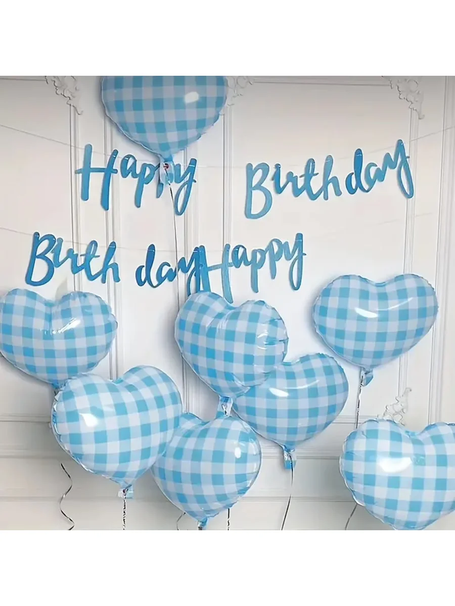 4/8/10 Stück, 45,7 cm große gelbe/rosa/blaue/rote/grüne Macaron-karierte herzförmige Luftballons für Geburtstagsfeiern, Valentinstag – Detail 5