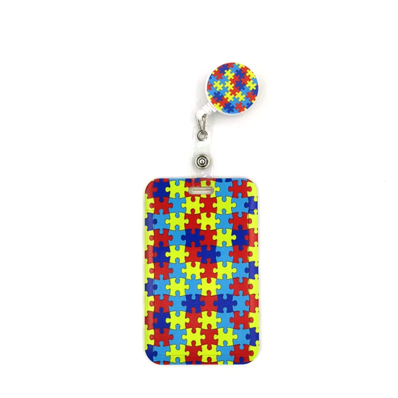 Autism Awareness Kids Card Cover Clip Lanyard Retractable Student Nurse Badge Reel Clip Cartoon ID Card Badge Holder accessories