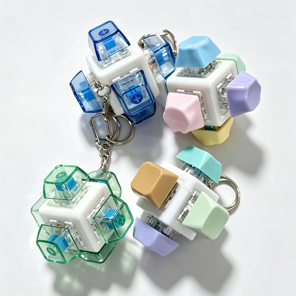 ZAKOL 1Pcs Anti Stress Six Sided Decompression Mechanical Keyboard Key Toy Keychain For Adults Finger Games Toys