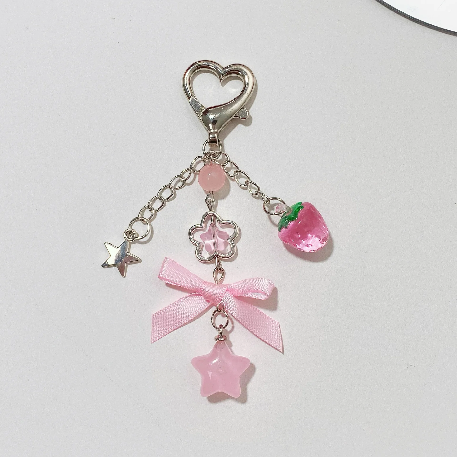 New Pink Five-pointed Star Girl Heart, Cute and Sweet Bag Pendant Strawberry Fruit Handmade Beaded Key Chains for Women