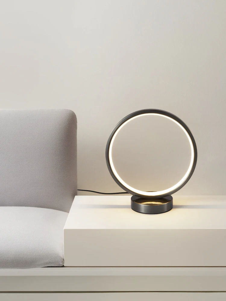 

Modern Table Lamps, Dimmable Nightstand Lamp LED Desk Lamp Black Study Lamp 3 Color Changing Light With Ring Silicone Lampshade