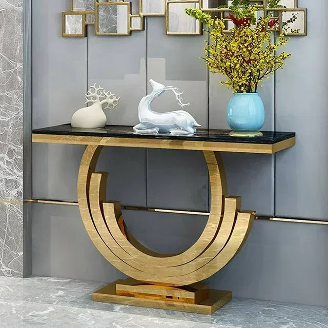 

Unique new modern design marble top stainless steel half moon console tables