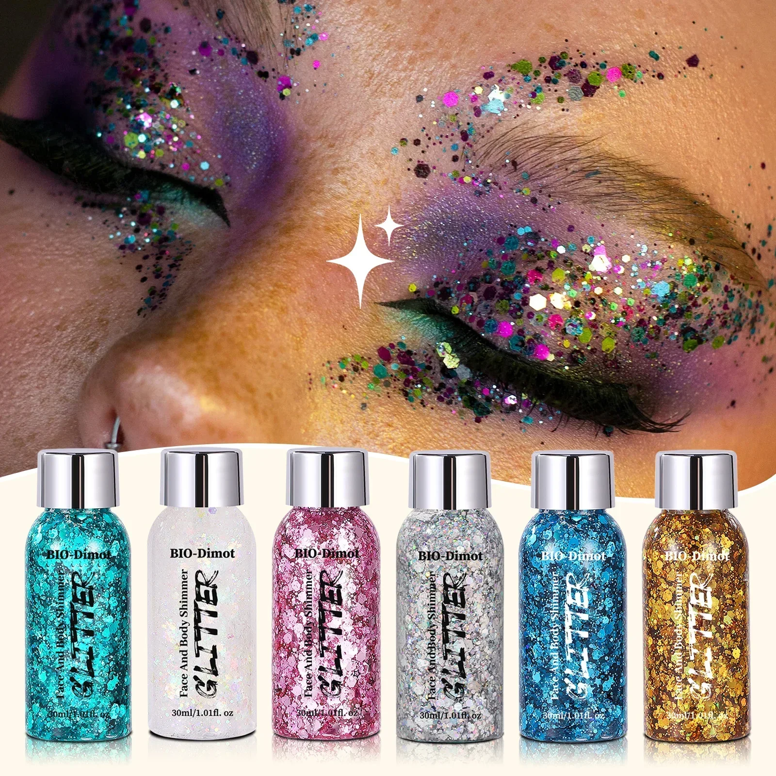 All-Over Sparkle Gel for Body & Hair - Long Lasting Liquid Eye Shadow & Highlighter, Festival & Party Makeup, Hard to Remove.