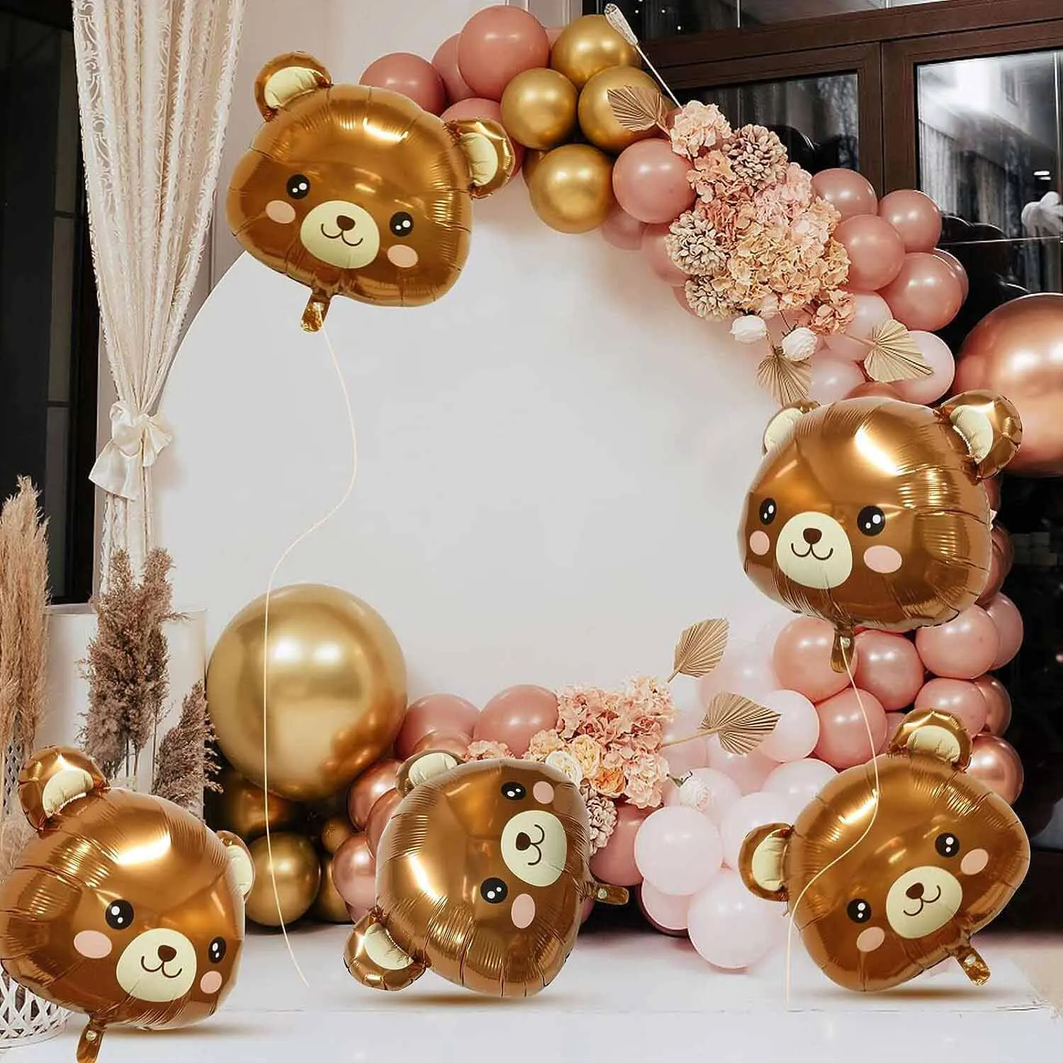 5PCS/22IN Brown Little Bear Head Aluminum Film Forest Theme Party Balloon