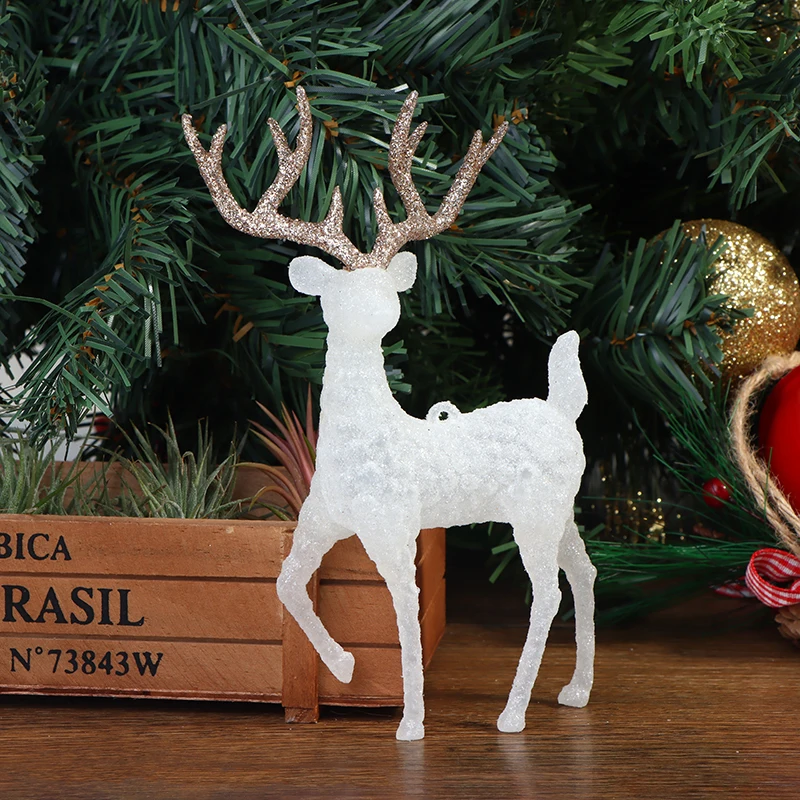 Plastic Crystal Flash Deer Christmas Forest Elk Dessert Table Decor Christmas tree Ornaments Home Kid Naviidad Gift Shop Displa