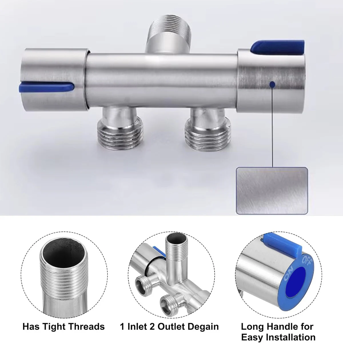 

2 Way Garden Hose Diverter, Stainless Steel 1/2" Hose Fitting, Hose Faucet Adapter for Hose Washer Faucet Diverter