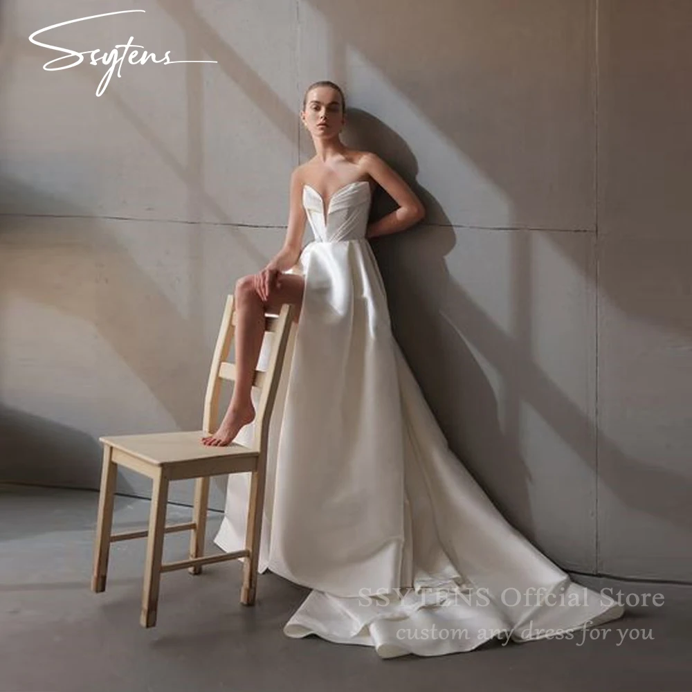 SSYTENS Sweetheart Satin Wedding Dresses Side Slit Floor Length Bride Dress Robe De Mariee White Elegant Customized Bridal Gowns