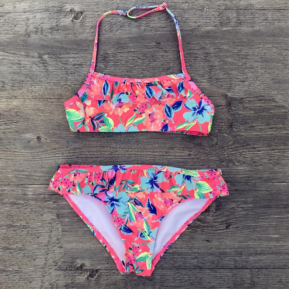 

7-14 Years Girls Swimsuits 2 Pieces Bikinis Sets Printing Flower Girl Bikinis Children Swimwear Kids Bathing Suit Girl Beachwear