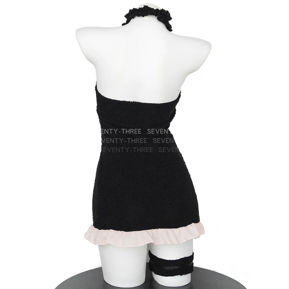 AniLV Black Cat Cute Plush Dress Unifrom Women Pet House Sweet Waiter Maid Clothes Outfits Cosplay Costumes