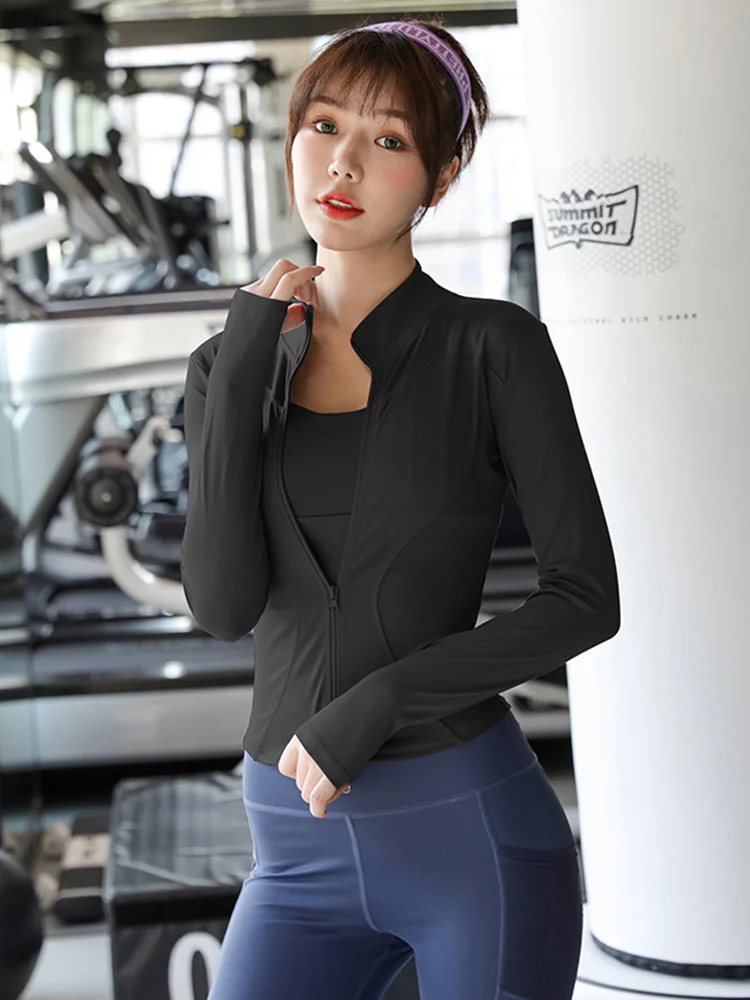 yoga coat short sports jacket women\'s fitness clothes slimming body sculpting zipper yoga jacket