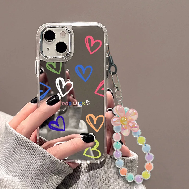 Butterfly Wrist Chain Lanyard Cosmetic Mirror Phone Case for iPhone 15 Pro Max 11 12 13 16 14 Pro Max XR XS Max Phone Case