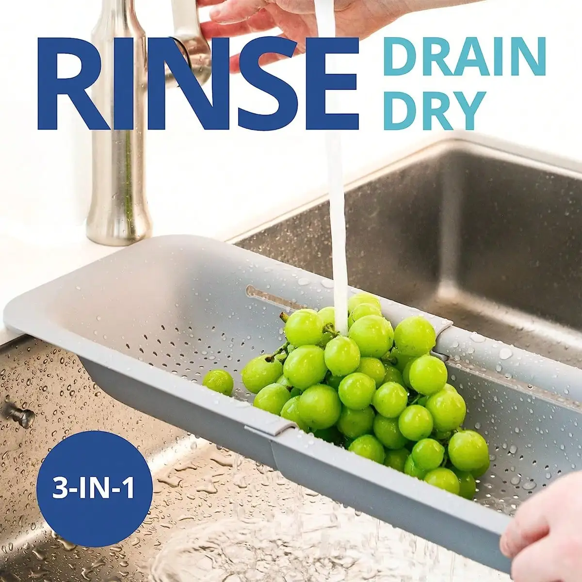 1 Multifunctional Plastic Drain Basket, Household Retractable Storage Basket, Kitchen Vegetable Washing and Fruit Drain Basket