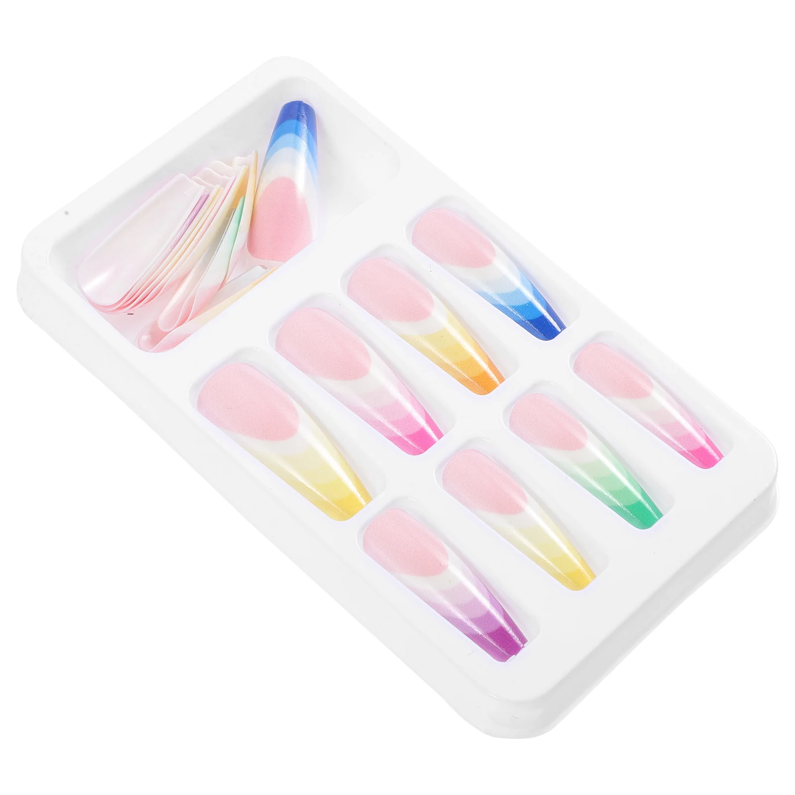 24Pcs Super Long Rainbow False Nails Gradient Color Press on Nails Eye Catching Shiny Charming Elegant Daily Life