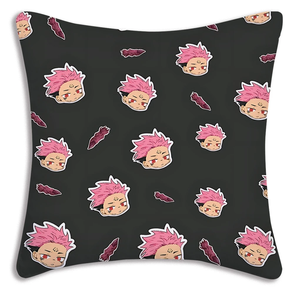 

Hot Anime Jujutsu Kaisen Pillow Covers Cartoon Sofa Decorative Home Double-sided Printing Short Plush Cute Cushion Cover