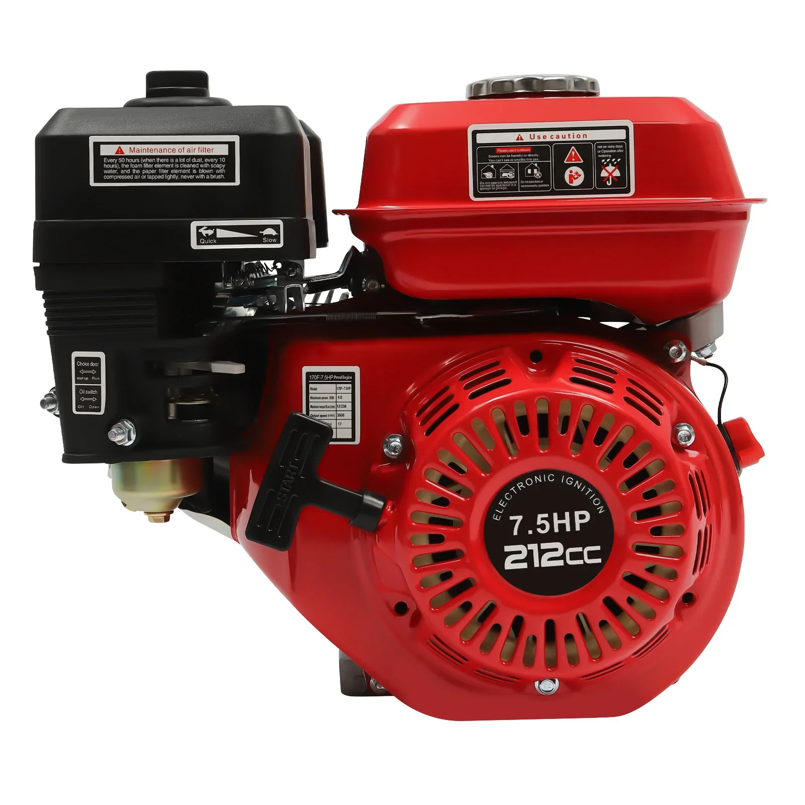 Benzinmotor, 4-Takt, 7,5 PS Standmotor, 210 ccm Benzinmotor, Bootsmotor, Kartmotor, 4-Takt OHV Benzinmotor (Rot)