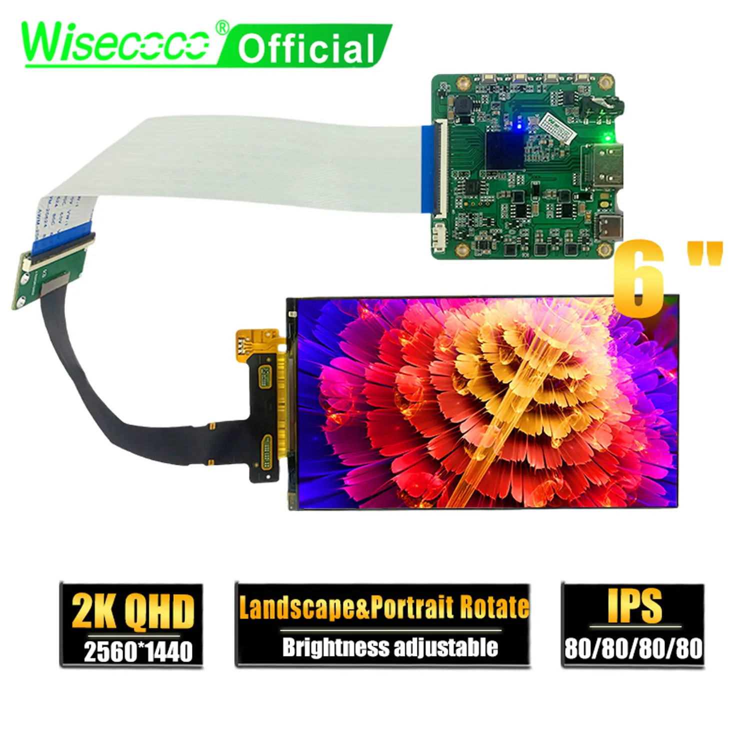 

Wisecoco 6 Inch 2k LCD Screen For Raspberry Pi Ips Display Ps4/5 Game Console TV Box Brightness Adjust Landscape 2560x1440