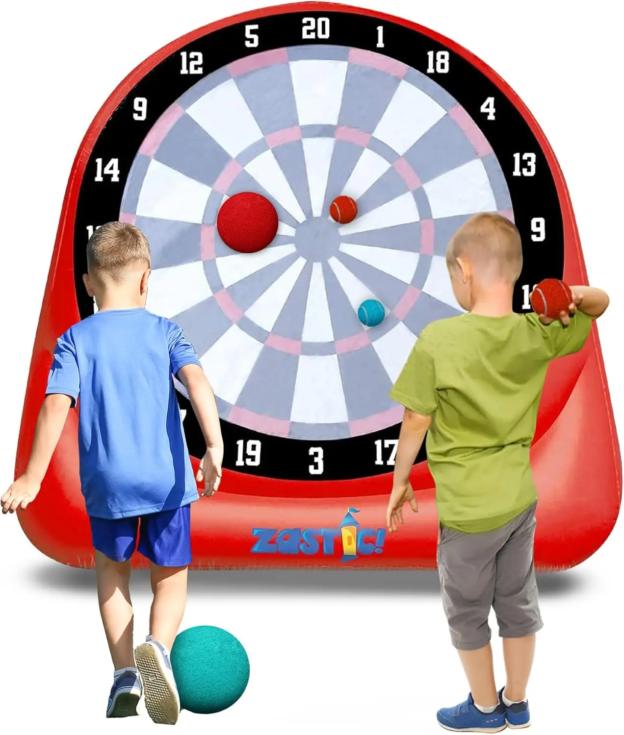 Inflatable 6ft Tall Kick & Throw Darts Game | Soccer Darts Inflatable Dart Board with 6 Kick Balls, 6 Tennis Balls & Pumps | Per