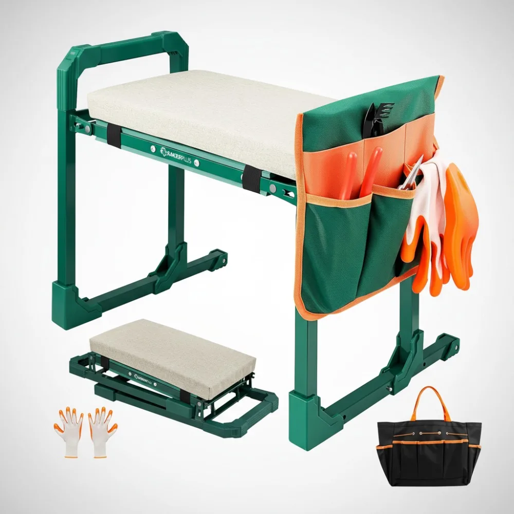 

Foldable Garden Kneeler Seat with Adjustable Legs & Tool Bags - Ergonomic Stool for Elderly Gardeners