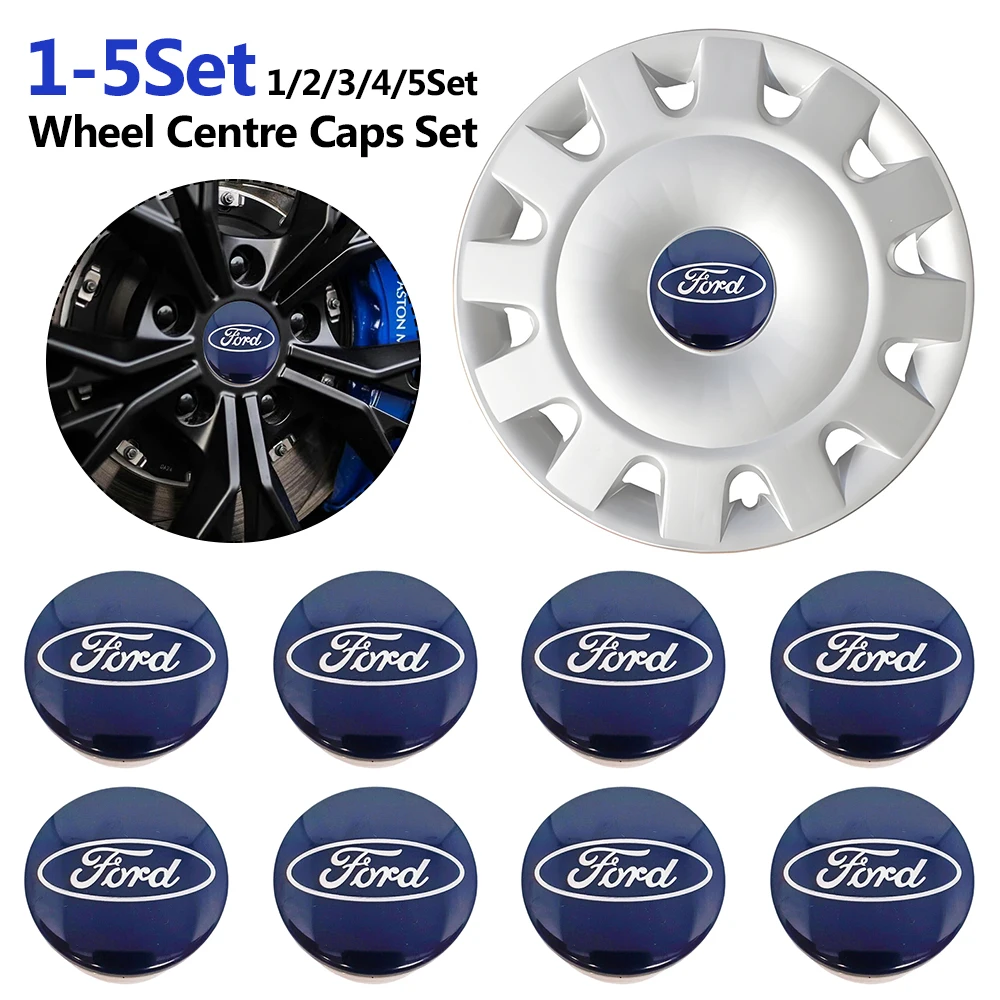 1-5Set 4 X 54MM Hub Center Rim Cover Badge Blue and Chrome Center Wheel Cap Kit For Ford Most Models Focus Fiesta Ka Kuga