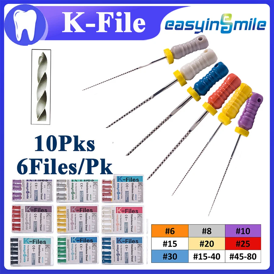 

EASYINSMILE Endodontic Hand files Endo Root Canal K files Dental Stainless Steel #6/8/10/15/20/25/30 25MM