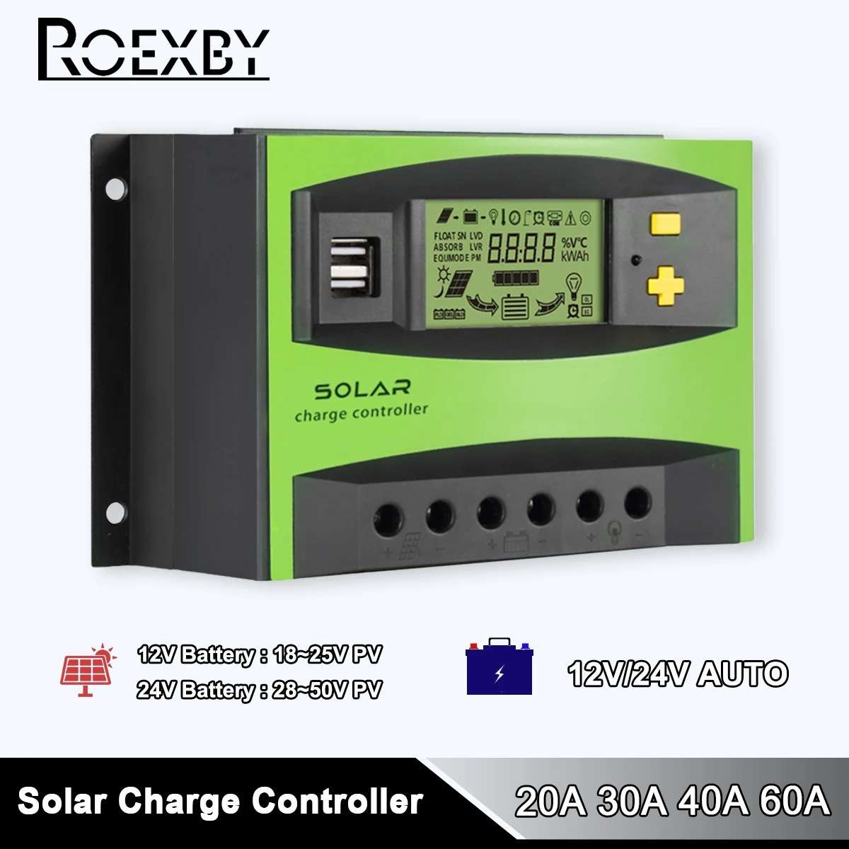 High Efficiency LCD Solar Charge Controller 30A 40A 50A 60A 12V 24V Battery Charge Control for 1400W Panel Solar System Kit