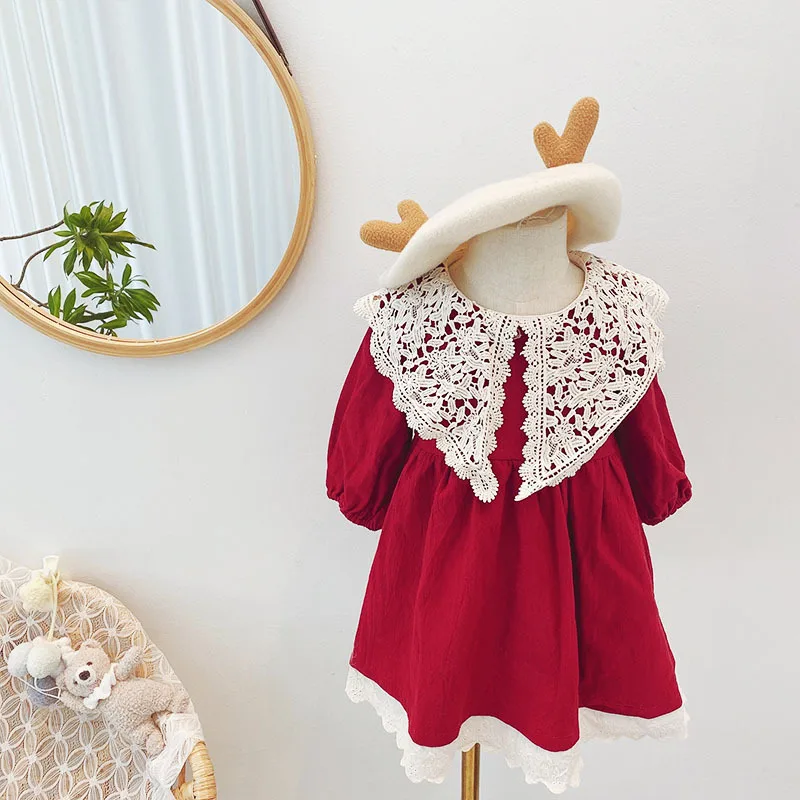 

Baby Girl Autumn Clothing Dress2024New Western Style Children's Doll Collar Princess Dress Little Girl Vintage Skirt Fashion