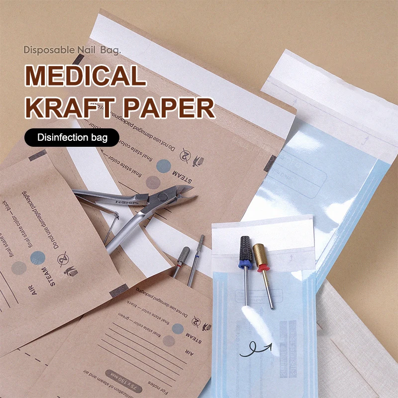 10Pcs Self-Sealing Kraft Paper Bag Disposable Disinfection Bag Nail Tools Sterilizer Manicure Bags Sterilization Pouch