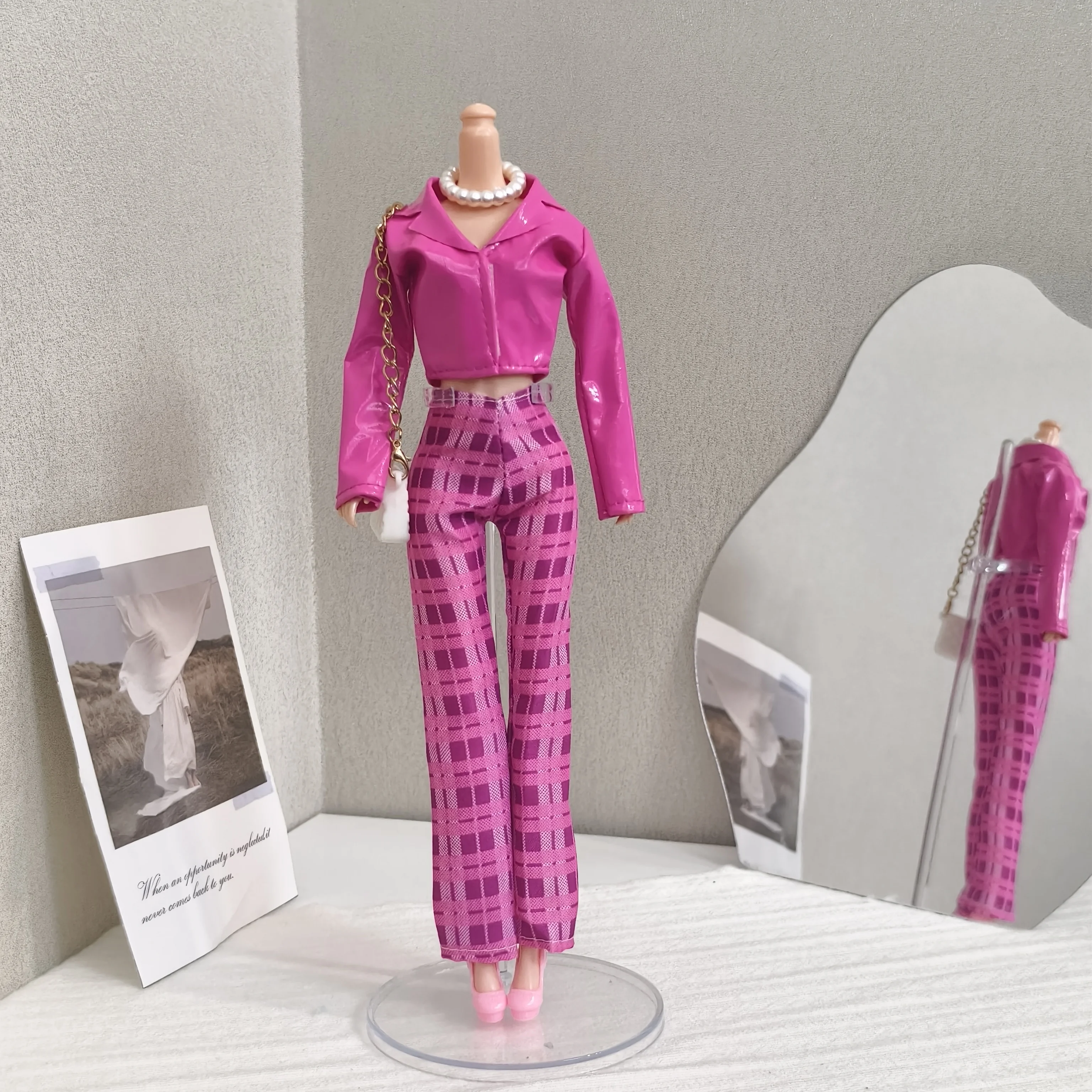 30 سنتيمتر ملابس دمى اكسسوارات موضة بابي الوردي سترة جلدية + السراويل + قلادة + مجموعة أحذية ل 1/6 BJD عارضة أزياء دمية #1