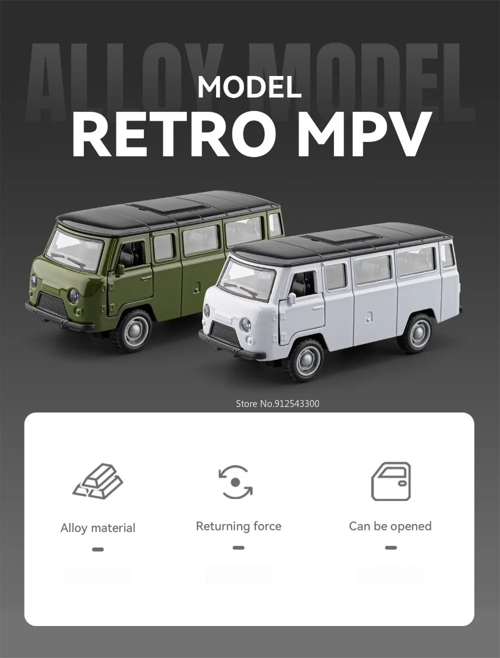 1:36 UAZ TRAVELER Retro MPV Automodell Spielzeug aus Metall, Druckguss, Rückziehfunktion, sturzfest, Geländewagen, interaktives Spielzeug für Kinder, Geschenke – Detail 2