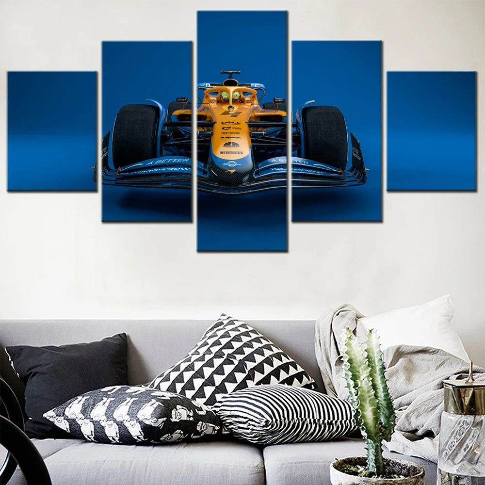 Colorful Canvas Painting for Living Room Racing Car Formula One Printing Wall Art, Modern Picture Decorative Framed 5 Pieces Art