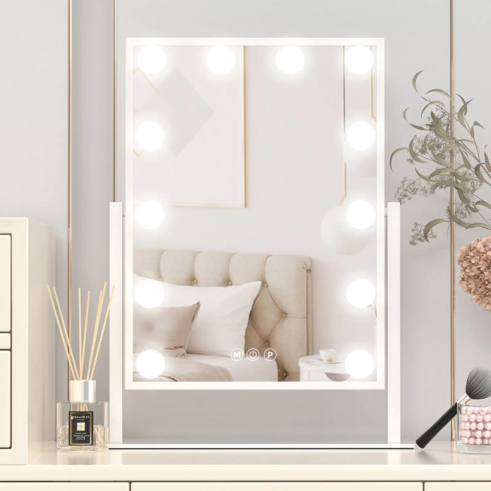 

Tabletop Vanity Mirror with 12 LED Bulbs with 3 Color Lighting Modes, Bedroom, Bathroom Vanity Mirror, Touch Controls