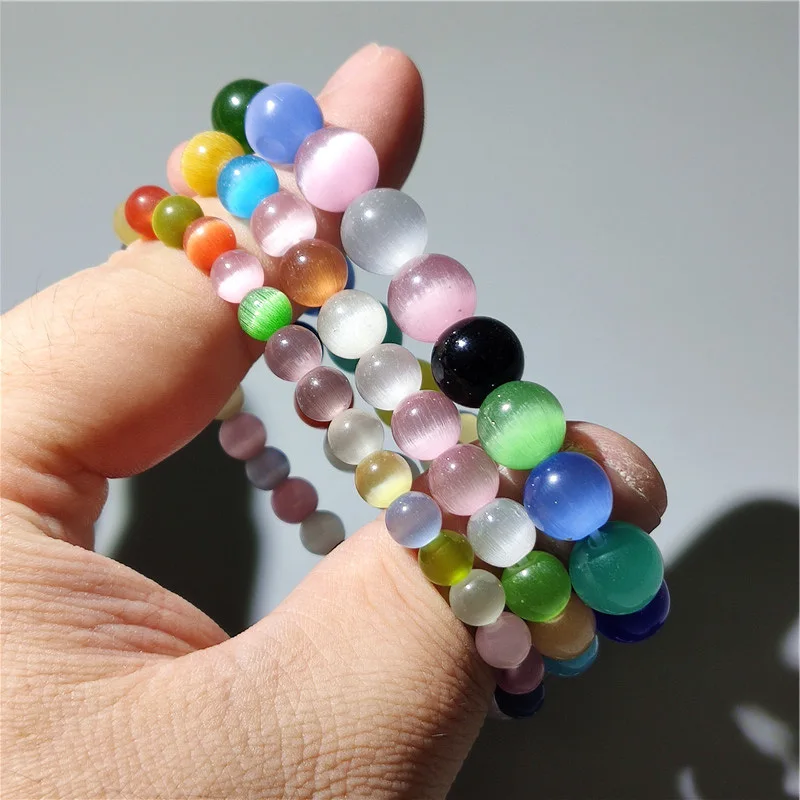 Niedliches Chromatisches Perlenarmband, Glatte Mehrfarbige Katzenaugen-Naturstein-Runde Lose Perlen, Opalstein-Schmuckarmbänder