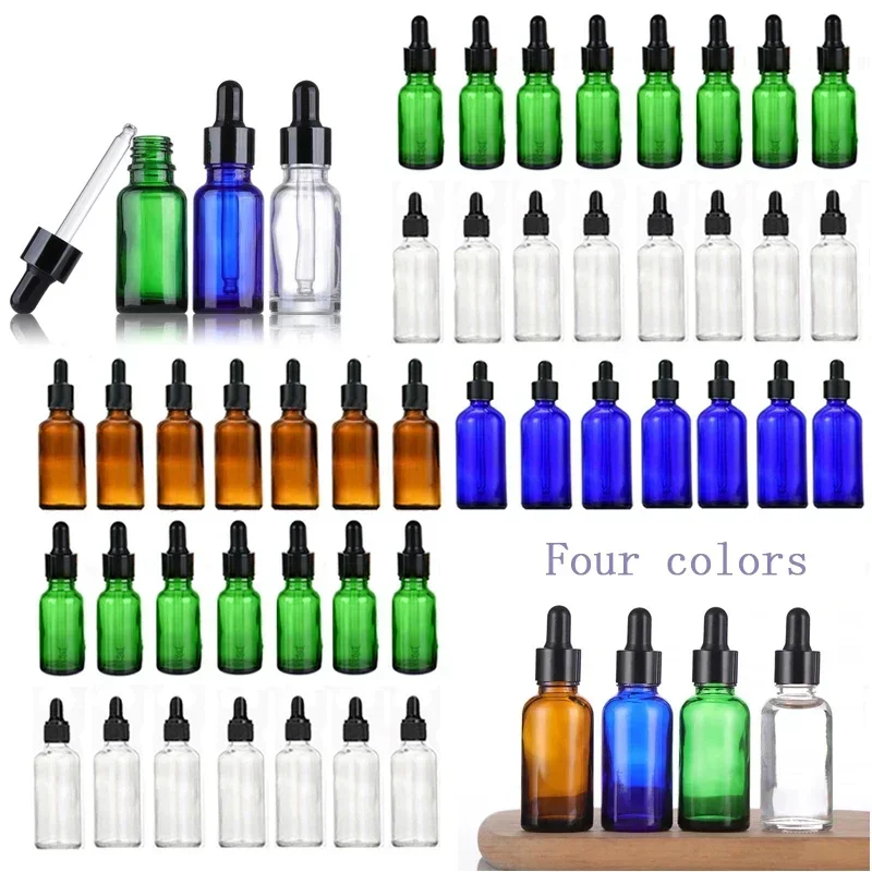 30Pcs 5-100ml Glass Liquid Dropper Bottle Leakproof Tincture Vial Essential Oil Perfume Cosmetic Sample Container Refillable