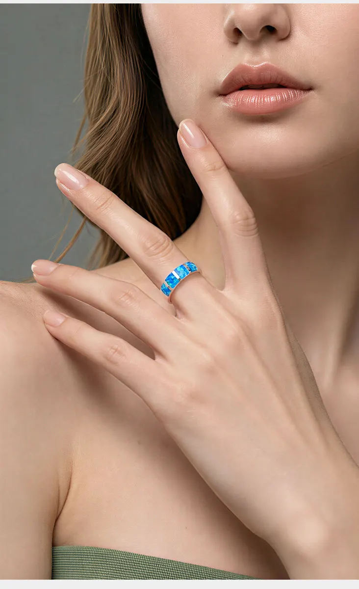 Vintage Opal-Kupferring für Damen und Herren, Gotischer Schmuck, Luxuriöses Hochzeits- und Verlobungsring-Set, Cocktail-Ringe als Geschenk für Sie – Detail 6