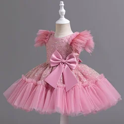 Fashion Bow Girls Party Dresses Lace Sleeveless Kids Dresses for Girls Summer Children Girl Evening Gown 1-9 Years