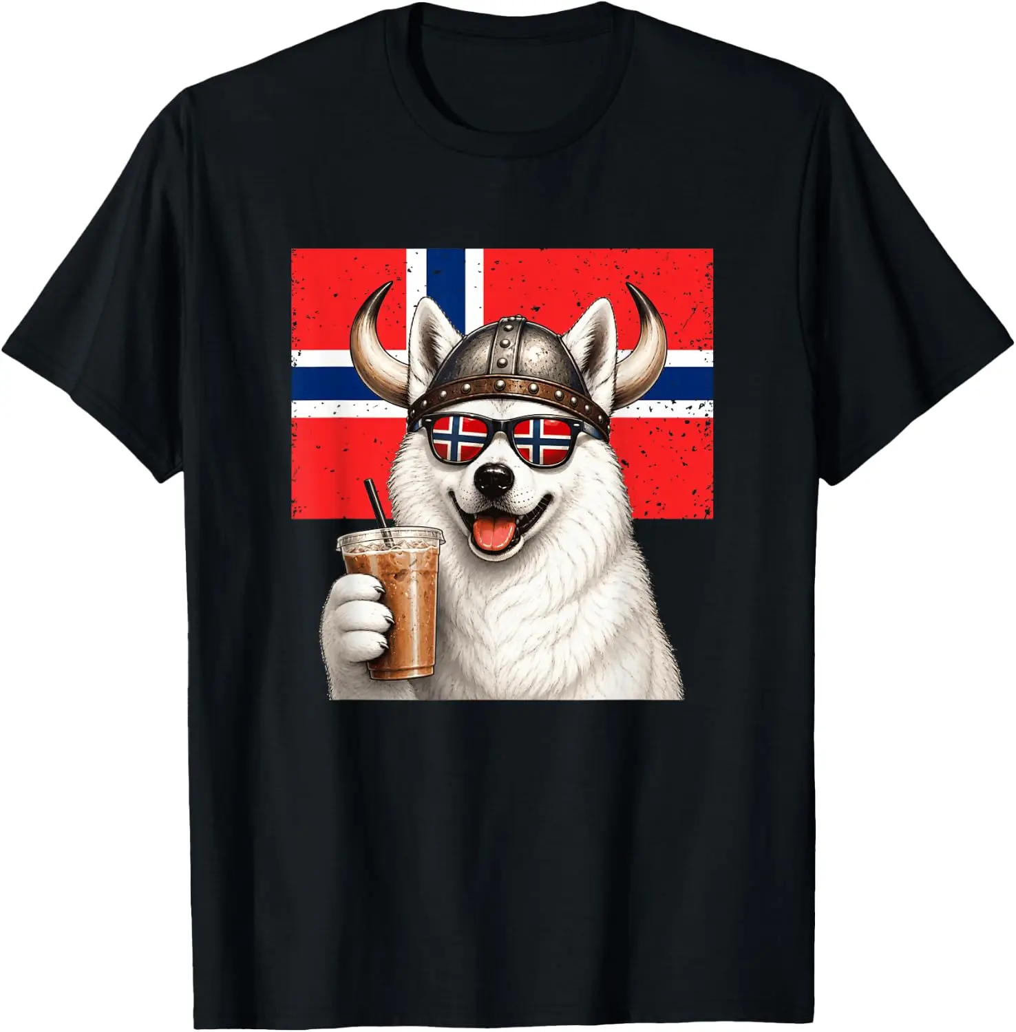 Norway Ro Norwegian Dog Coffee Flag Men Women Boys T-Shirt 100% Cotton Trendy Y2K Short-Sleeve Tee-Soft, Quick-Drying,