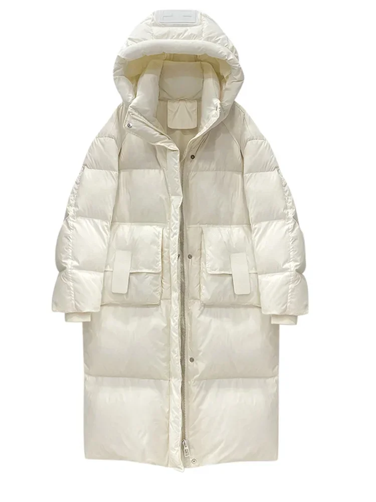 2024 Winter Women Hooded Snow Parkas 90% White Jacket Thick Long Fluffy Puffer Coat Female Loose Warm Outwear