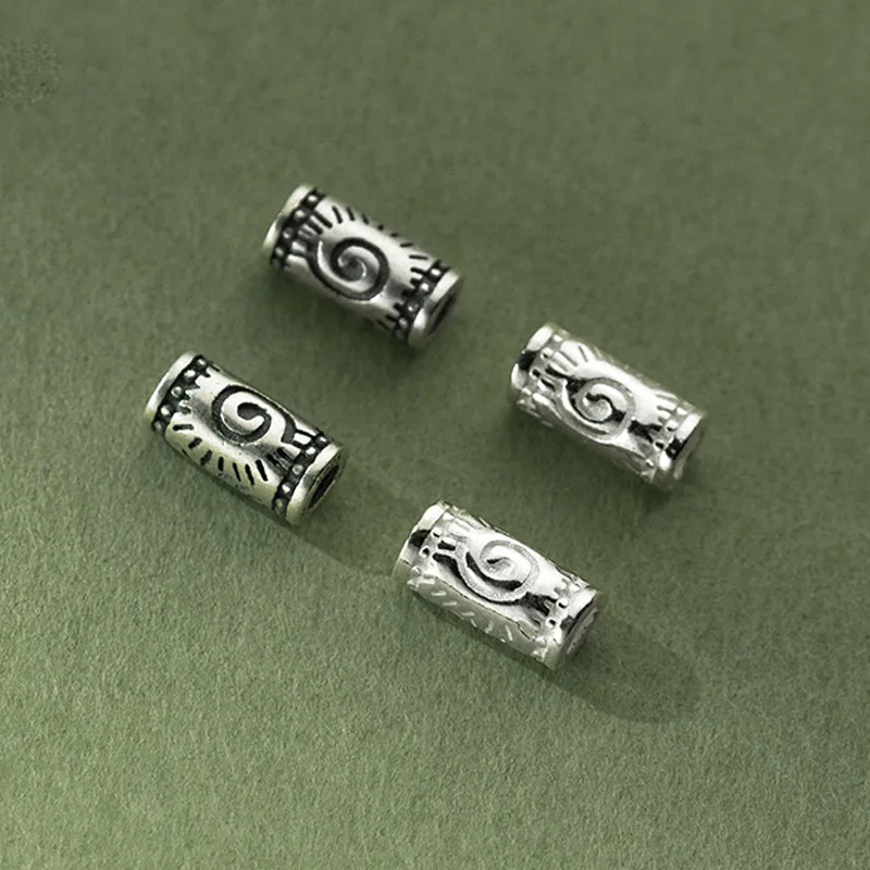 1pc 100% 925 Sterling Silver Funky Tube Loose Beads 8.5x4mm Vintage Handmade Rope Bracelets Spacers DIY Jewelry Accessories