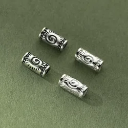 1pc 100% 925 Sterling Silver Funky Tube Loose Beads 8.5x4mm Vintage Handmade Rope Bracelets Spacers DIY Jewelry Accessories