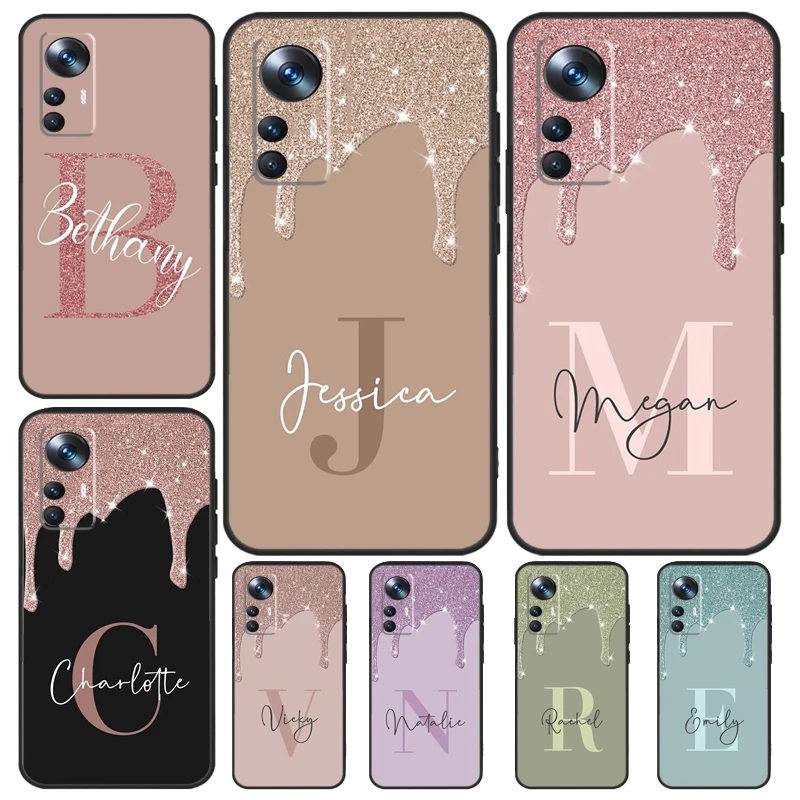 Personalised Name slim liquid glitter Case For Xiaomi 14 13 11T 12T 13T Pro 12 Lite 12X POCO X3 X5 Pro X4 F4 M5 M5s F3 F5 Cover