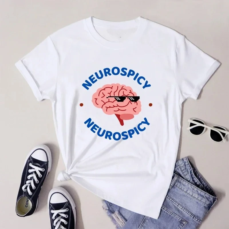 

Neurospicy T-shirt Funny ADHD Neurodivergent Tshirts Camiseta Trendy Women Autism Awareness Neurodiversity Top Tee Shirt Y2K Top