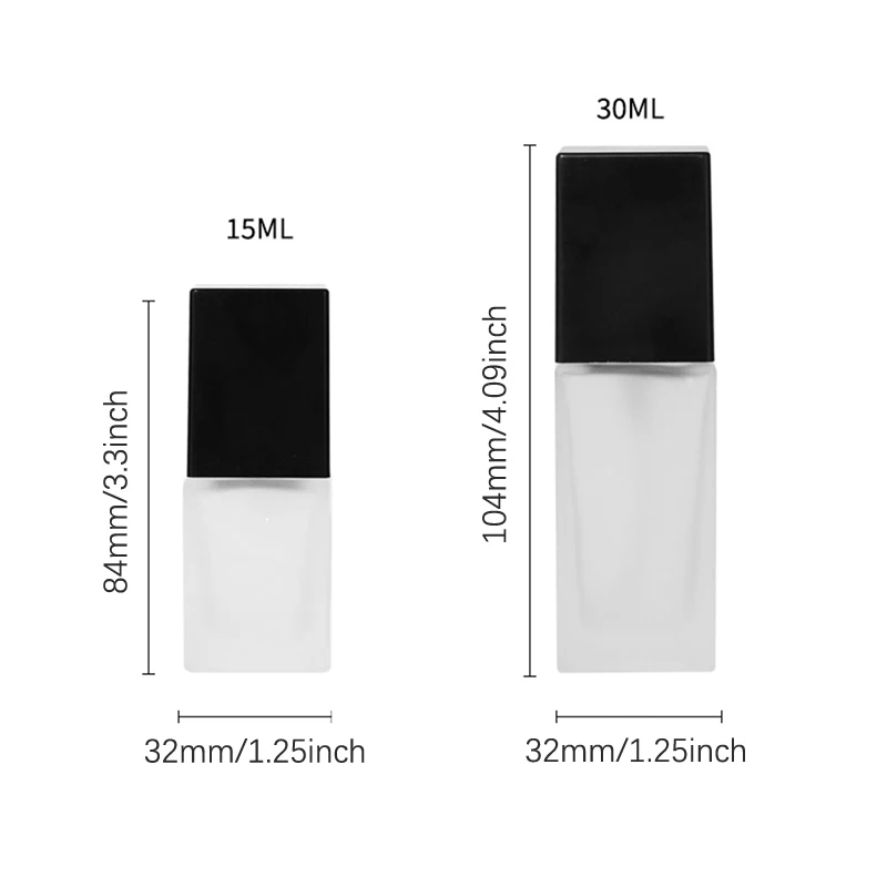 15/30ml Bomba Vazia Garrafa De Vidro Líquido Foundation Container Maquiagem Transparente Quadrado Recarregável Garrafa Portátil Bomba Garrafa