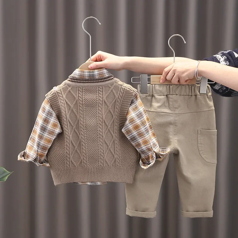 IENENS 3PC Kids Baby Boy Clothes Clothing Sets Boy Sweaters Vest + Shirt + Pants Outfits Suits Children Christmas Clothes