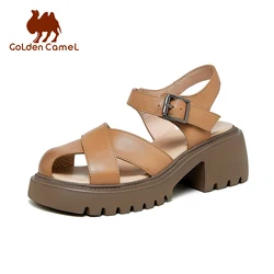 GOLDEN CAMEL Women's Sandals Summer Retro Fashion Ladies Shoes for Women Classic Roman Sandal Casual Thick-soled Flat Slippers