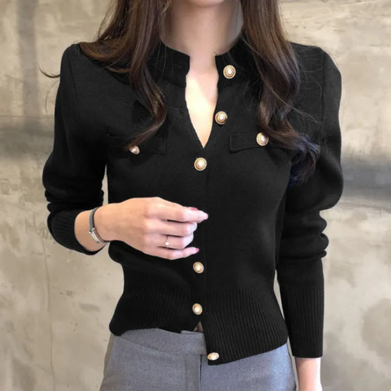 New Fashion Knitted Cardigan Sweater Women Autumn Long Sleeve Short Coat Casual Korean Single Breasted Slim Top Pull Femme 17375