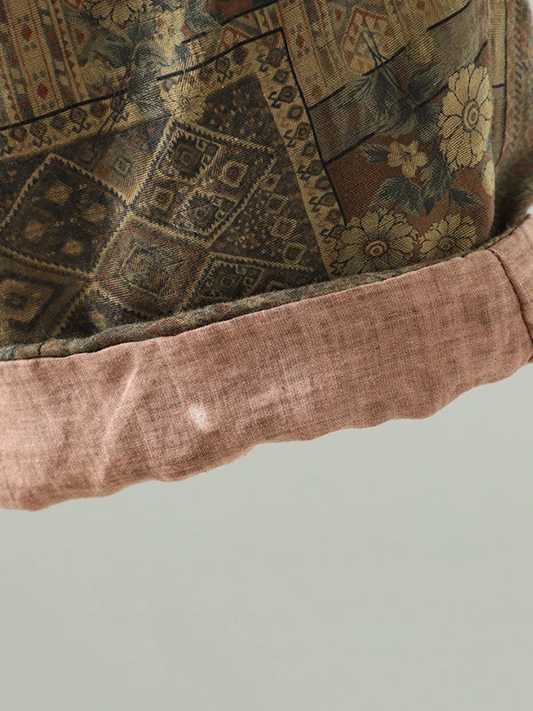 Pantalon rétro en coton et lin, jambes larges, imprimé, taille élastique, Vintage, taille haute, Long, pour automne et hiver